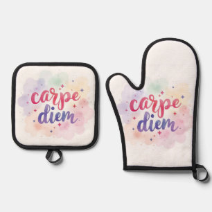 Products featuring a 'carpe diem' design oven mitt & pot holder set