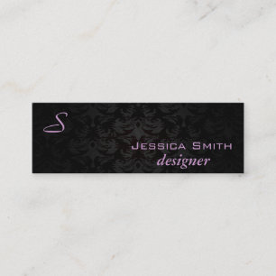 Profesional elegant modern monogram damask black mini business card
