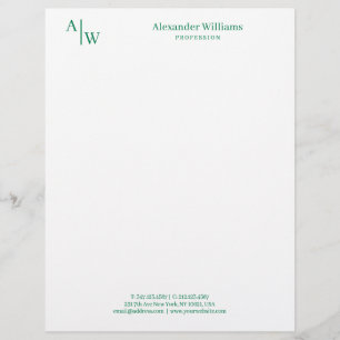 Professional 2 Monogram Minimalist Classic Green Custom Letterhead