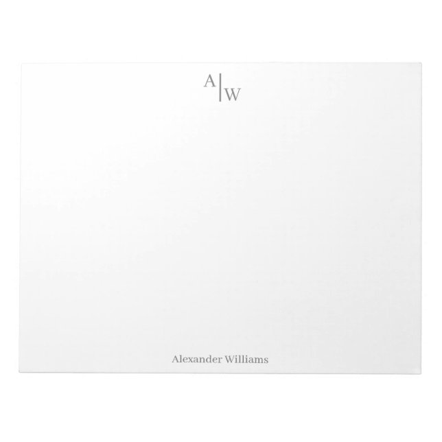 Professional 2 Monogram Simple Minimalist Grey Notepad (Front)