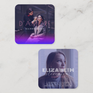 Professional 2 Photos Pink and Purple Abstract Square Business Card