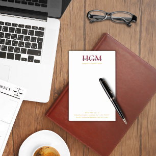 Professional 3 Letter Monogram Burgundy Navy Gold Post-it Notes