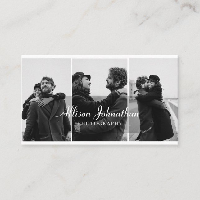 Professional 3 photos script photography business card (Front)