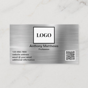 Professional Add Logo QR Code Faux Brushed Metal Business Card