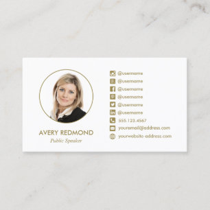 Professional Add Photo Gold Social Media Icons Business Card