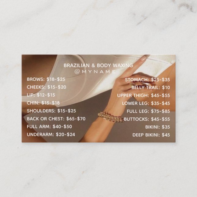 Professional and Chic for Brazilian & Body Waxing  Business Card (Front)