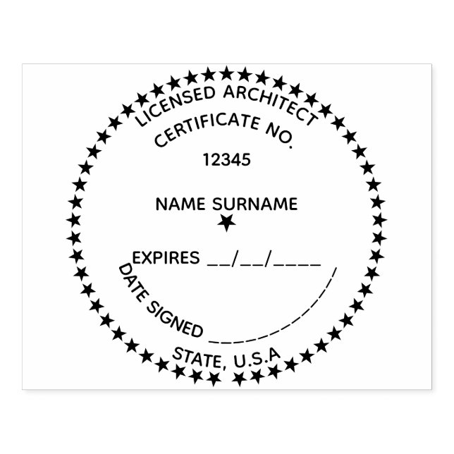 Professional architect licensed registered round rubber stamp (Imprint)