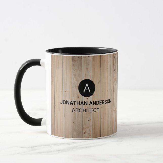 Professional architect Monogram Initial Wood look Mug (Left)
