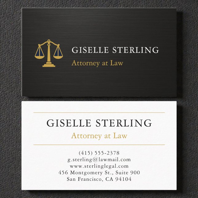 Professional Attorney Law Firm Metallic Black Gold Business Card (Creator Uploaded)