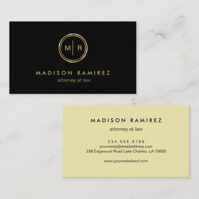 Professional Attorney Lawyer Modern Monogram Logo Business Card (Front/Back)
