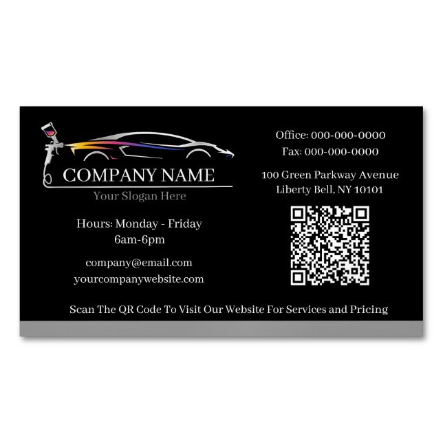 Professional Auto Body Paint Shop Automotive Magnetic Business Card (Front)