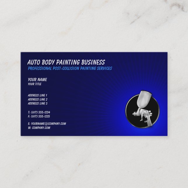 Professional Auto Body Painting |  Blue Business Card (Front)