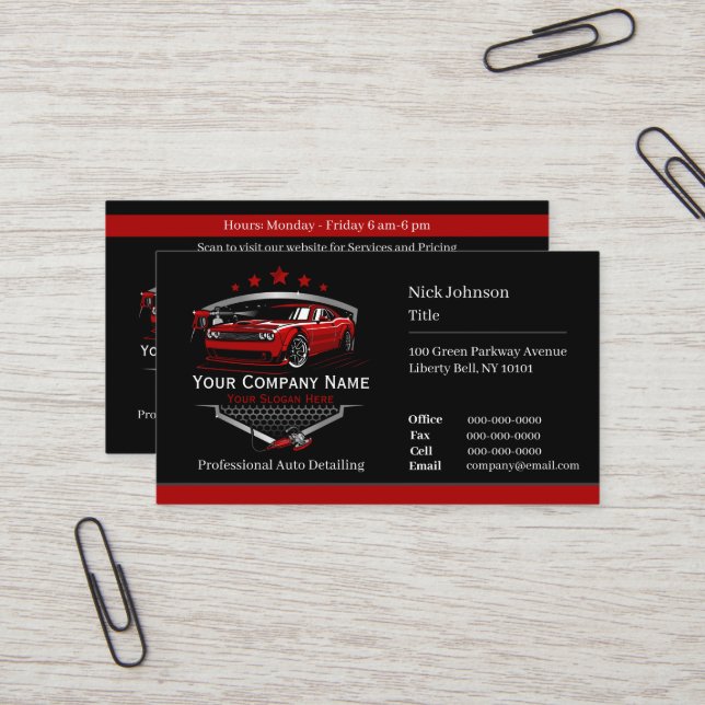 Professional Auto Detailing Car Wash Company Business Card (Front/Back In Situ)