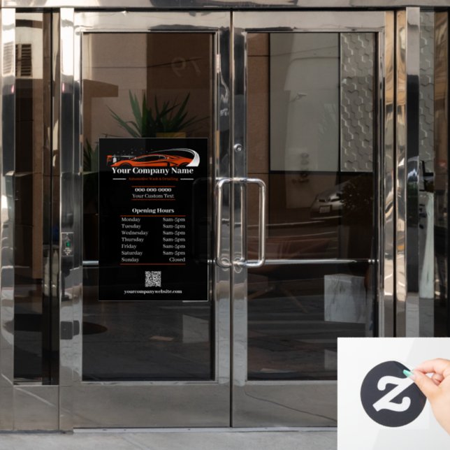 Professional Auto Detailing Car Wash Company Hours (Office Door)