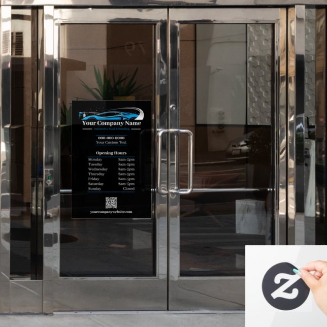 Professional Auto Detailing Car Wash Company Hours (Office Door)