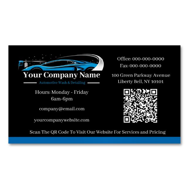 Professional Auto Detailing Car Wash Company Magnetic Business Card (Front)