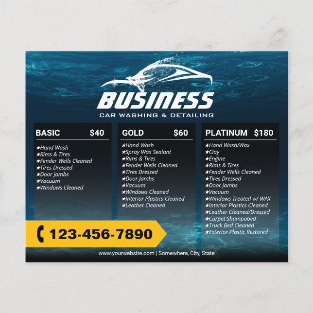 Professional Auto Detailing Car Wash Price Package Flyer (Front)