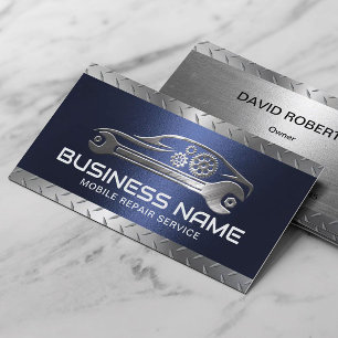 Professional Auto Repair Blue Metal Automotive Business Card