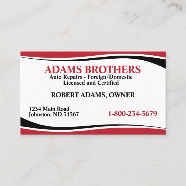 Professional Auto Repair Business Card (Front)