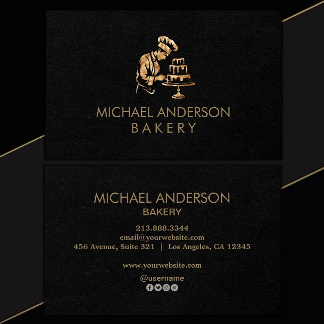 Professional Bakery Pastry Chef Black Gold         Business Card (Creator Uploaded)