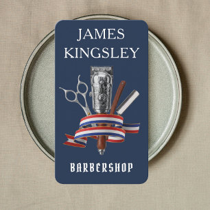 Professional Barber Luxury Navy Blue Barbershop Business Card