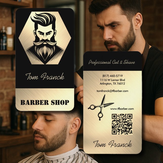 Professional Barber Shop black&Gold  Business Card (Creator Uploaded)