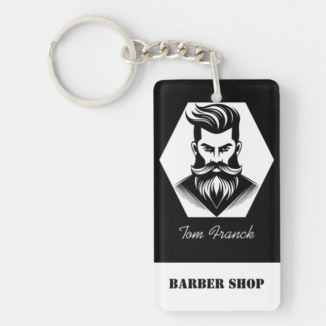 Professional Barber Shop black&white Key Ring (Front)