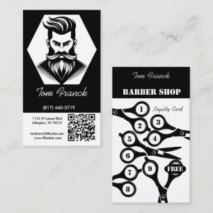 Professional Barber Shop black&White Loyalty and Business Card