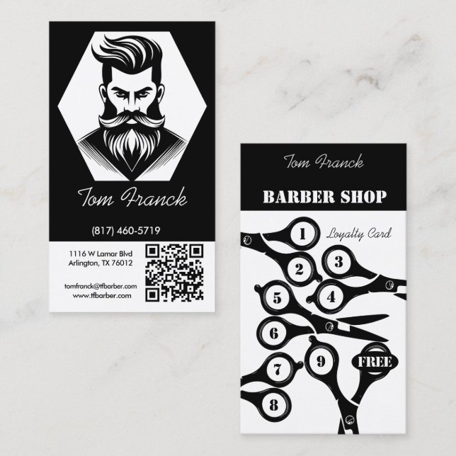 Professional Barber Shop black&White Loyalty and Business Card (Front/Back)