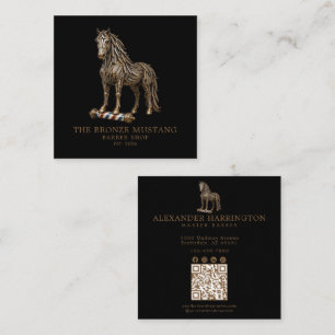 Professional Barber Shop Bronze Mustang Qr Code Square Business Card