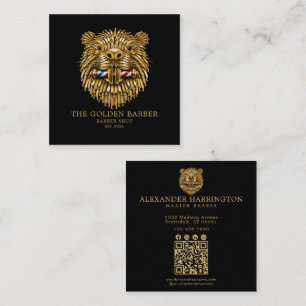 Professional Barber Shop Golden Beaver Qr Code Square Business Card