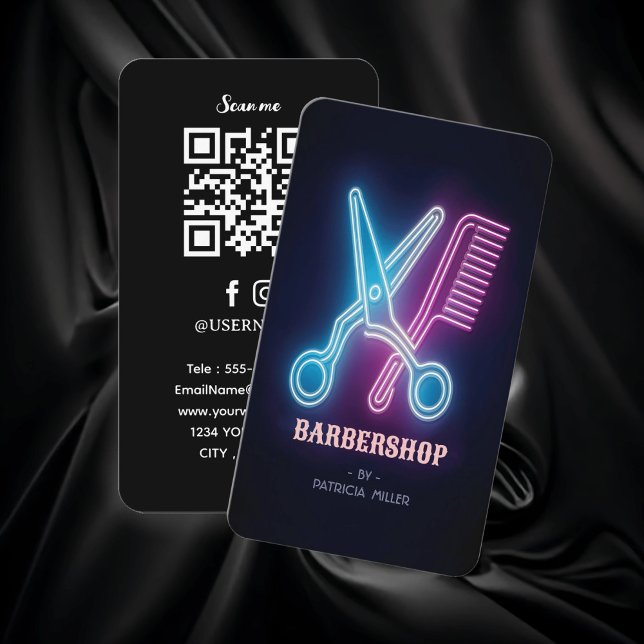 Professional Barbershop Neon Barber's Scissors Business Card (Enhance your professional image with our exclusive Business Card featuring neon barber's scissors.)