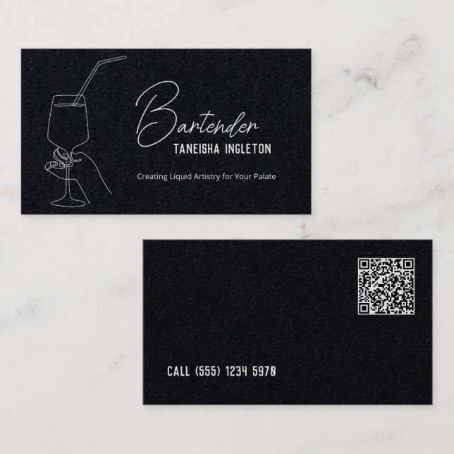 Professional Bartender Custom QR Premium Business Card (Front/Back)