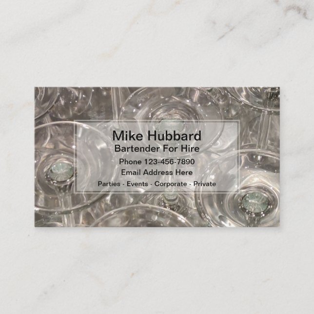 Professional Bartender For Hire Business Card (Front)