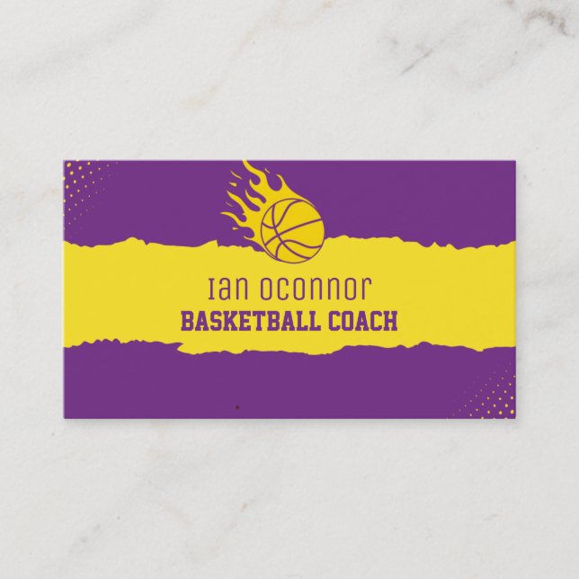 Professional Basketball Coach Yellow Business Card (Front)