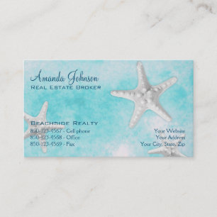 Professional Beach Real Estate Starfish Blue Business Card