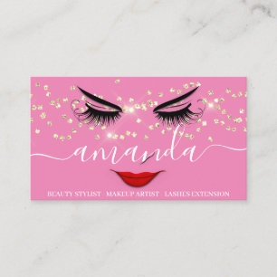 Professional Beauty Makeup Gold Lash Red Lips Business Card