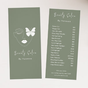 Professional Beauty Salon Price List Services Rack Card