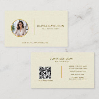 Professional Beige Gold Real Estate Photo QR Code Business Card