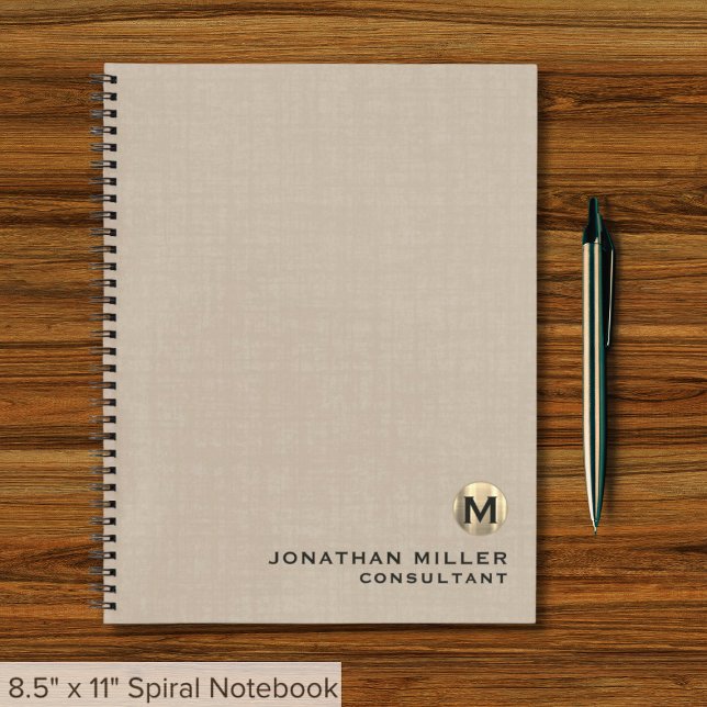 Professional Beige Linen Gold Monogram Notebook (Creator Uploaded)
