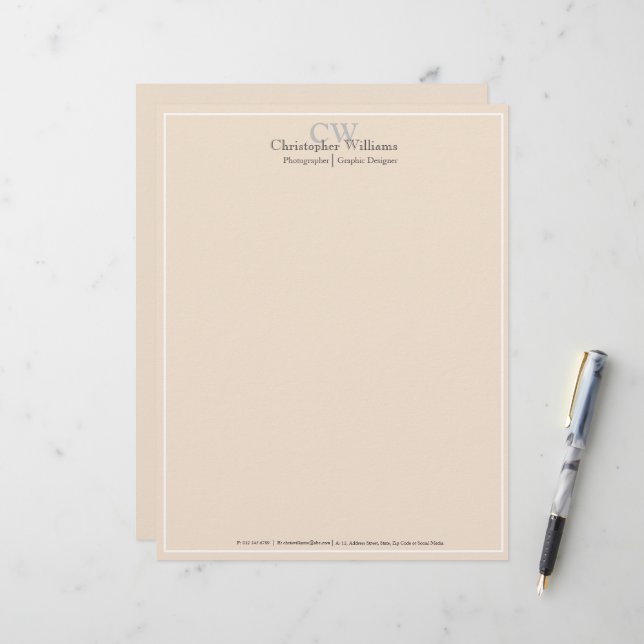 Professional Beige Minimalist Custom Letterhead (Front/Back In Situ)