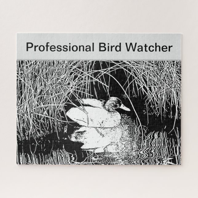 Professional Bird Watcher Nature Black White Duck Jigsaw Puzzle (Horizontal)
