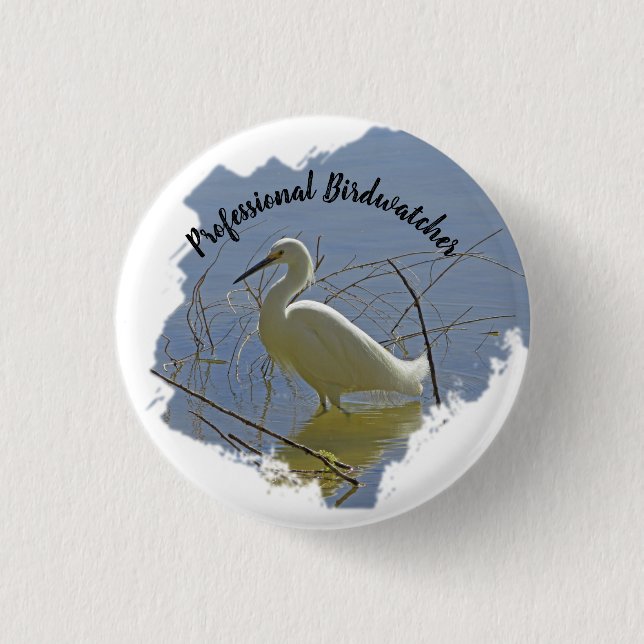 Professional Birdwatcher White Egret Photo Birder 3 Cm Round Badge (Front)