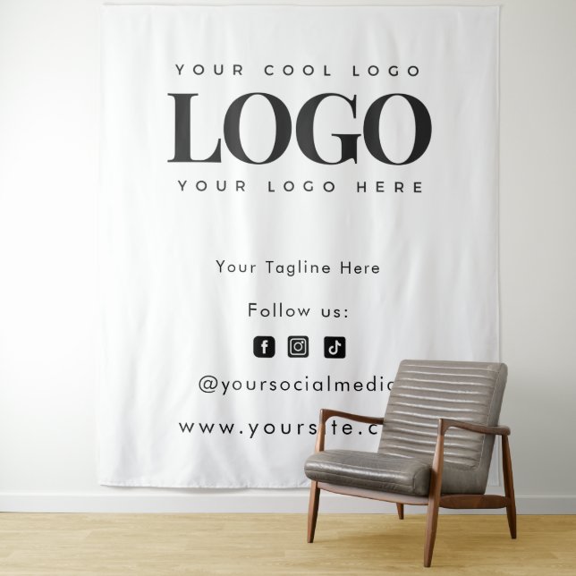 Professional Black Add Logo Social Media Backdrop  Tapestry (In Situ)