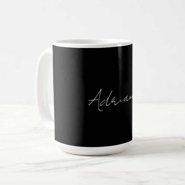 Professional black add your name handwriting retro coffee mug (Front Left)