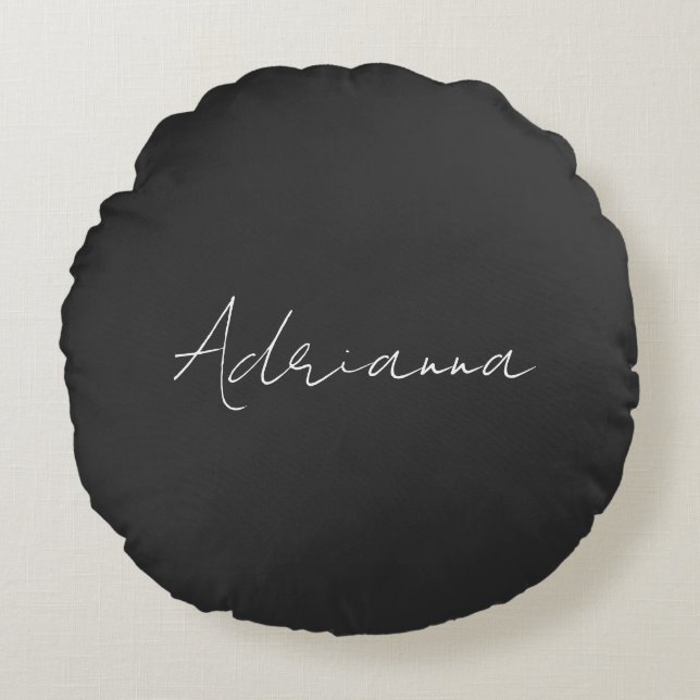 Professional black add your name handwriting retro round cushion (Front)
