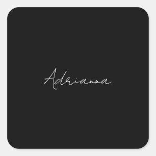 Professional black add your name handwriting retro square sticker
