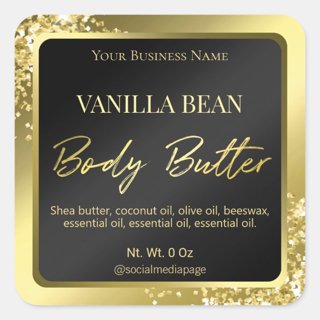 Professional Black And Gold Body Butter Labels (Front)