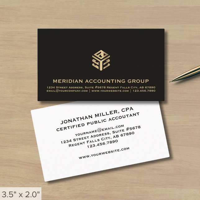 Professional Black and Gold Geometric Logo Business Card (Creator Uploaded)