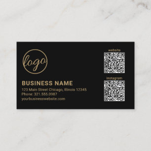 Professional Black and Gold Logo QR Code Modern Business Card